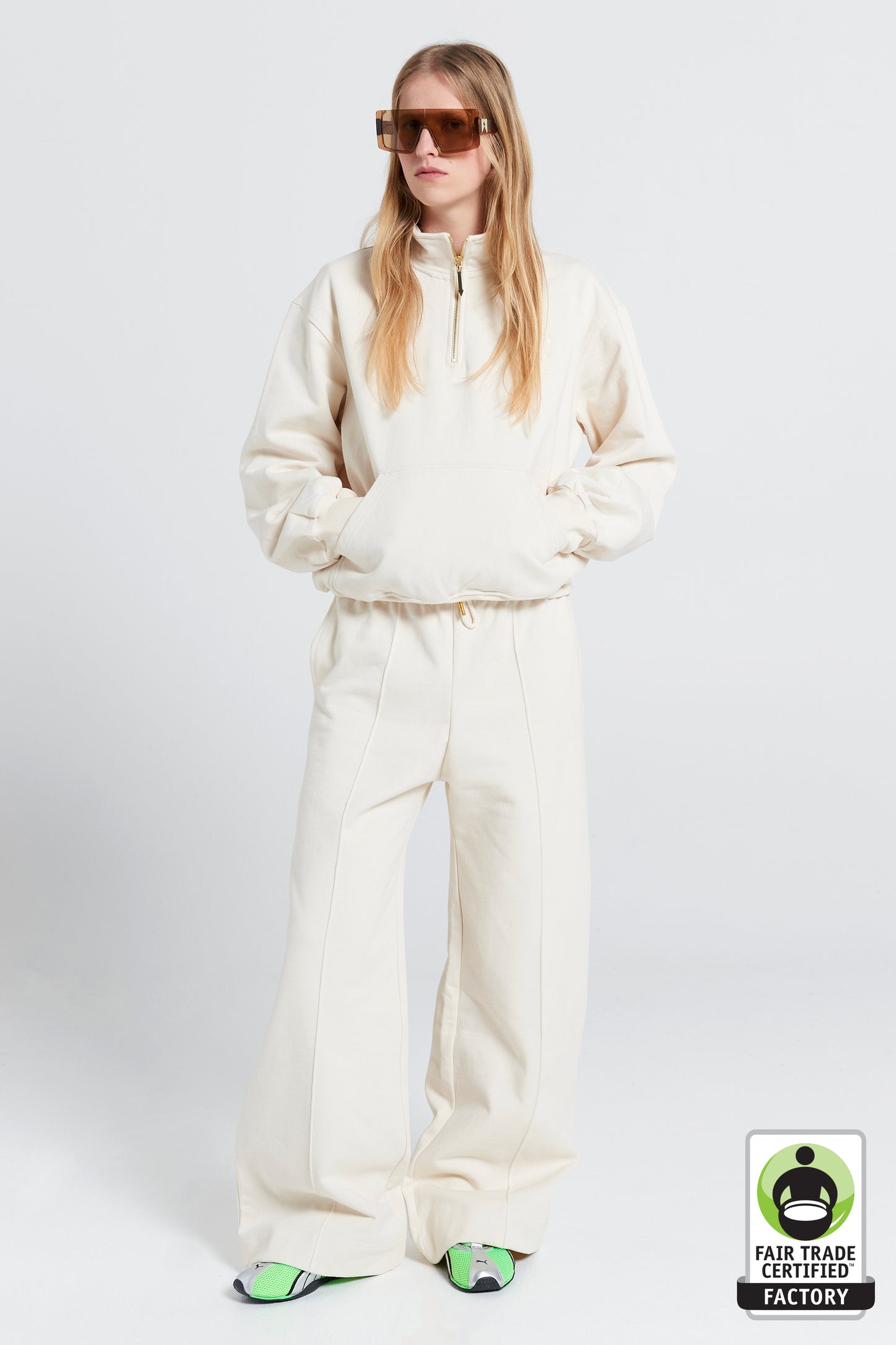Pin Tuck Track Pants Ecru