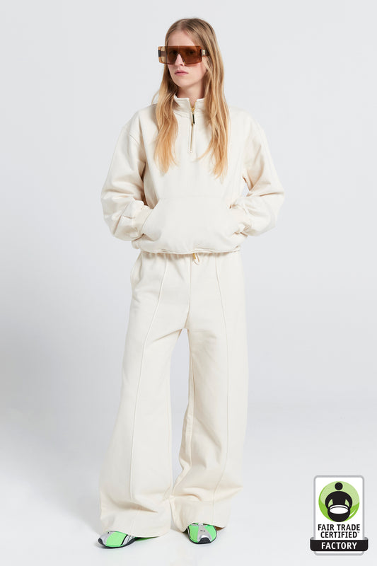 Pin Tuck Track Pants Ecru