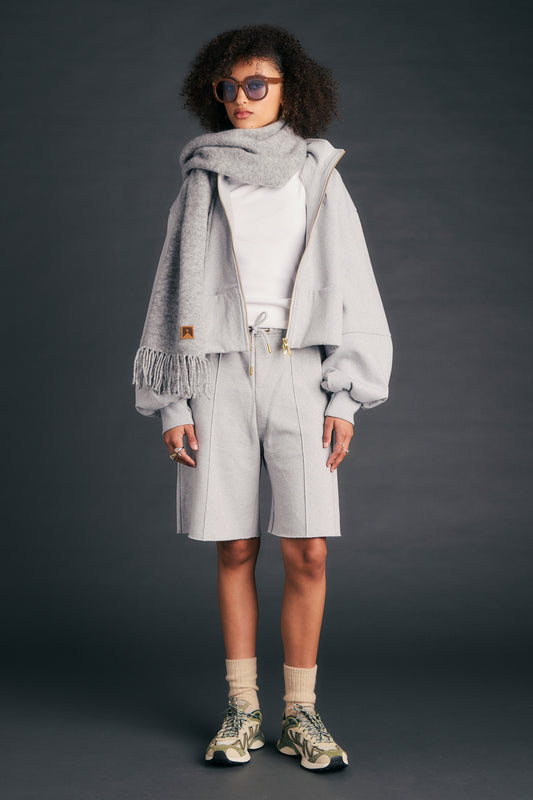 Pin Tuck Track Shorts Grey Marle