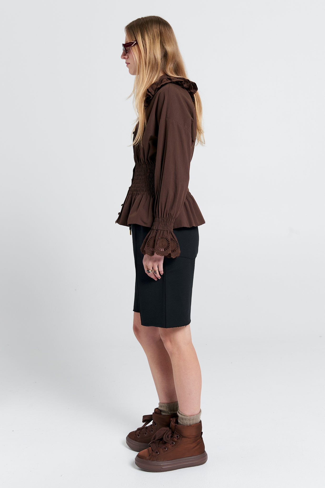 Pin Tuck Track Shorts Black