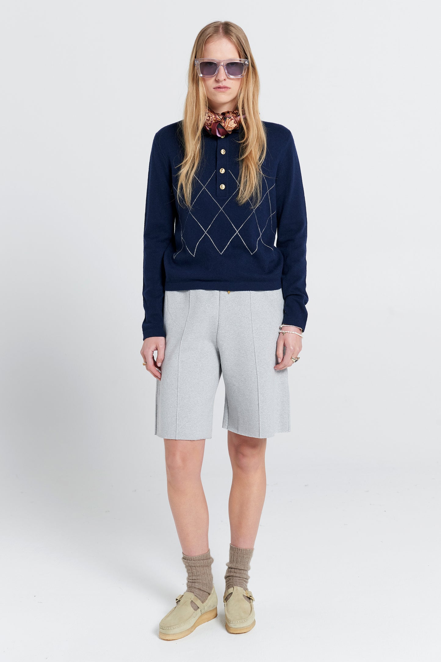 Pin Tuck Track Shorts Grey Marle