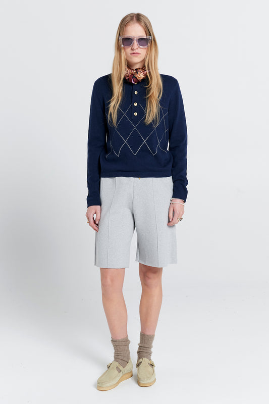 Pin Tuck Track Shorts Grey Marle