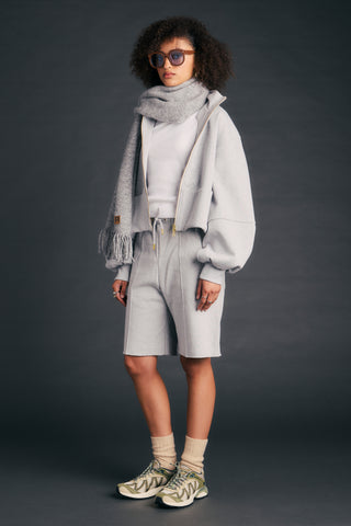 Pin Tuck Track Shorts Grey Marle