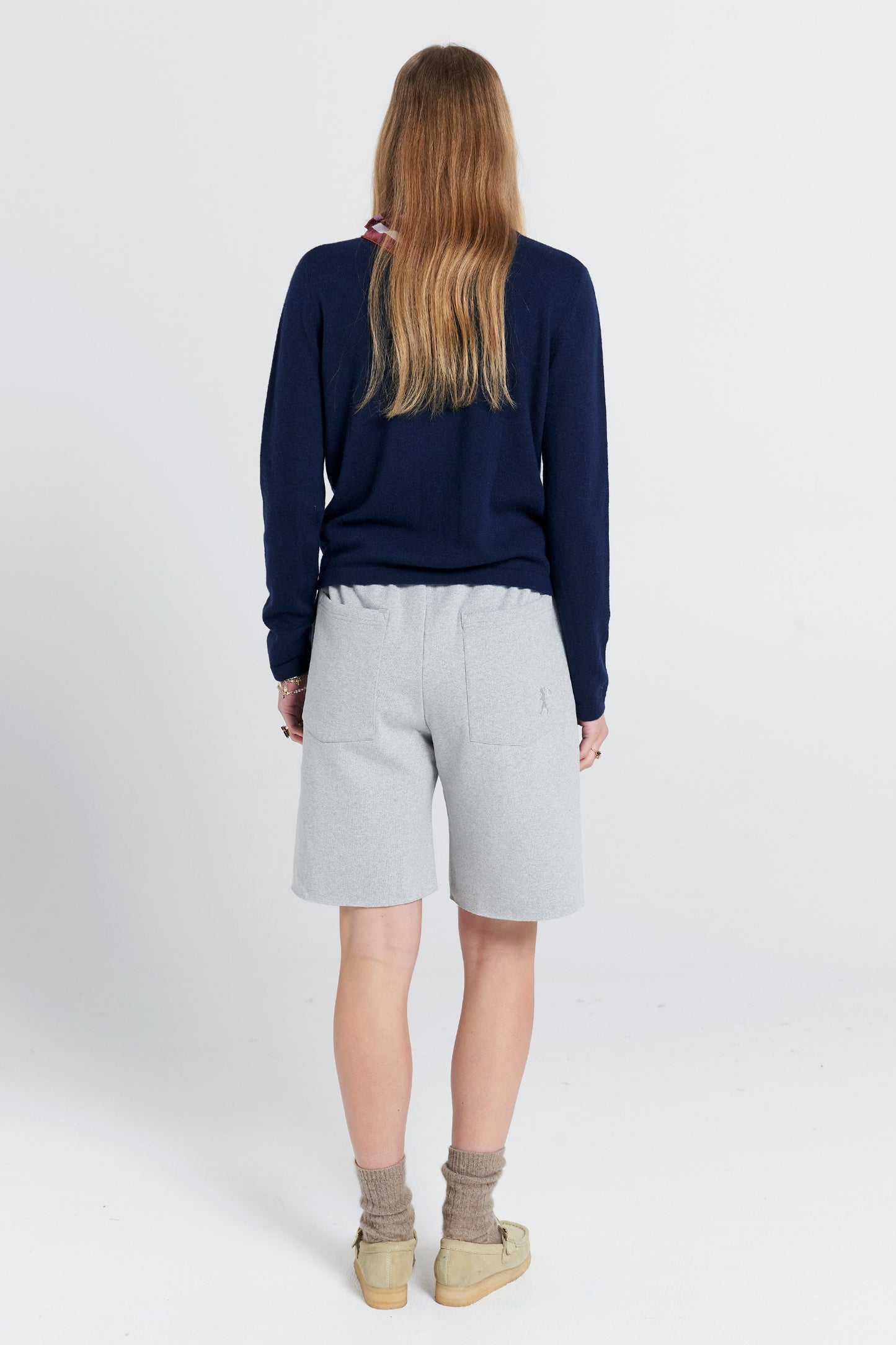 Pin Tuck Track Shorts Grey Marle