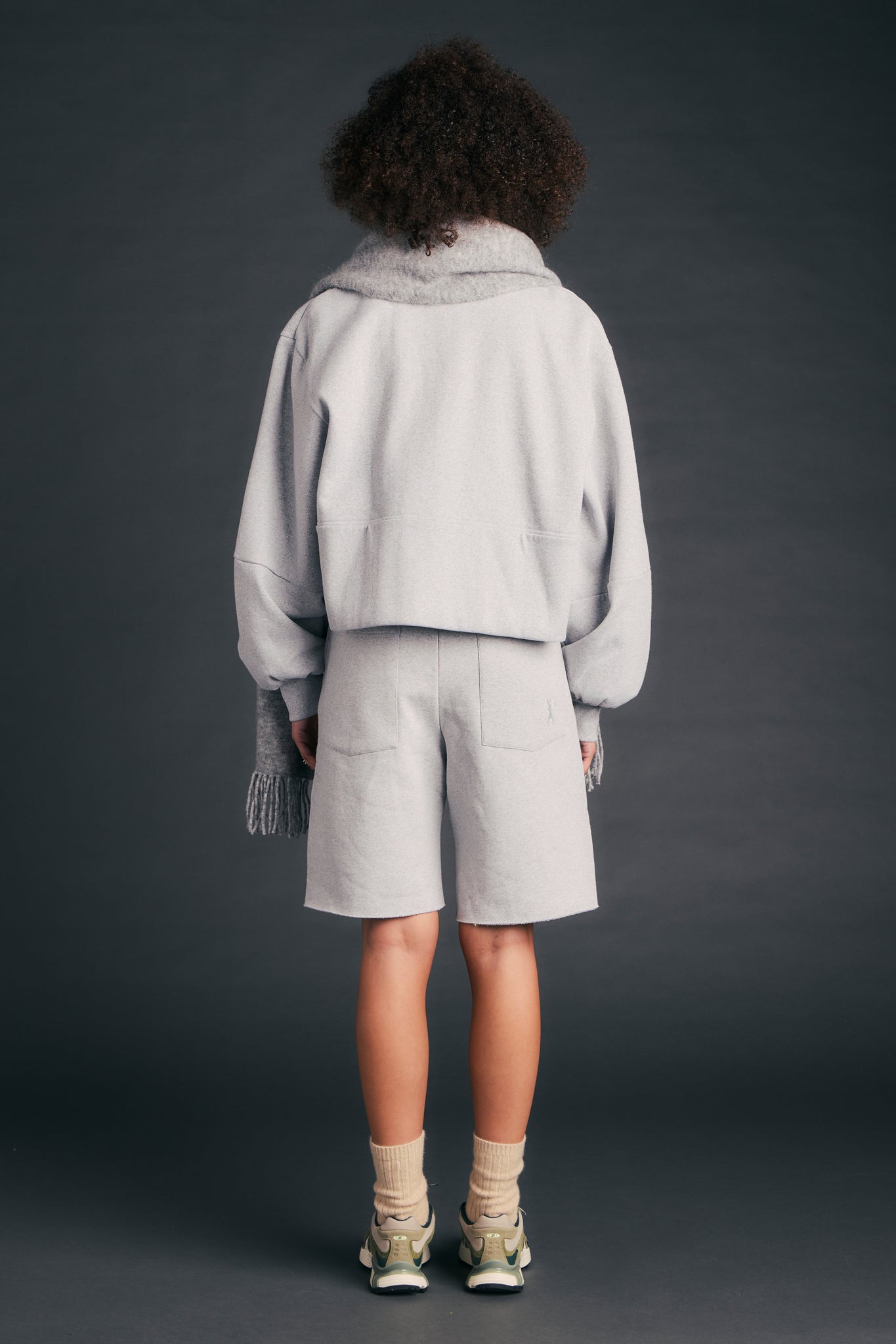 Pin Tuck Track Shorts Grey Marle