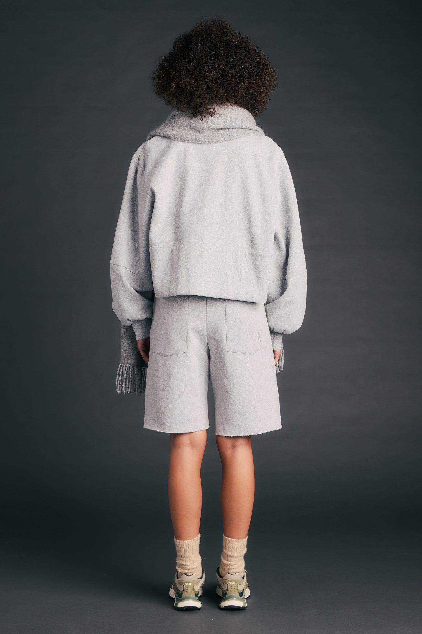 Pin Tuck Track Shorts Grey Marle