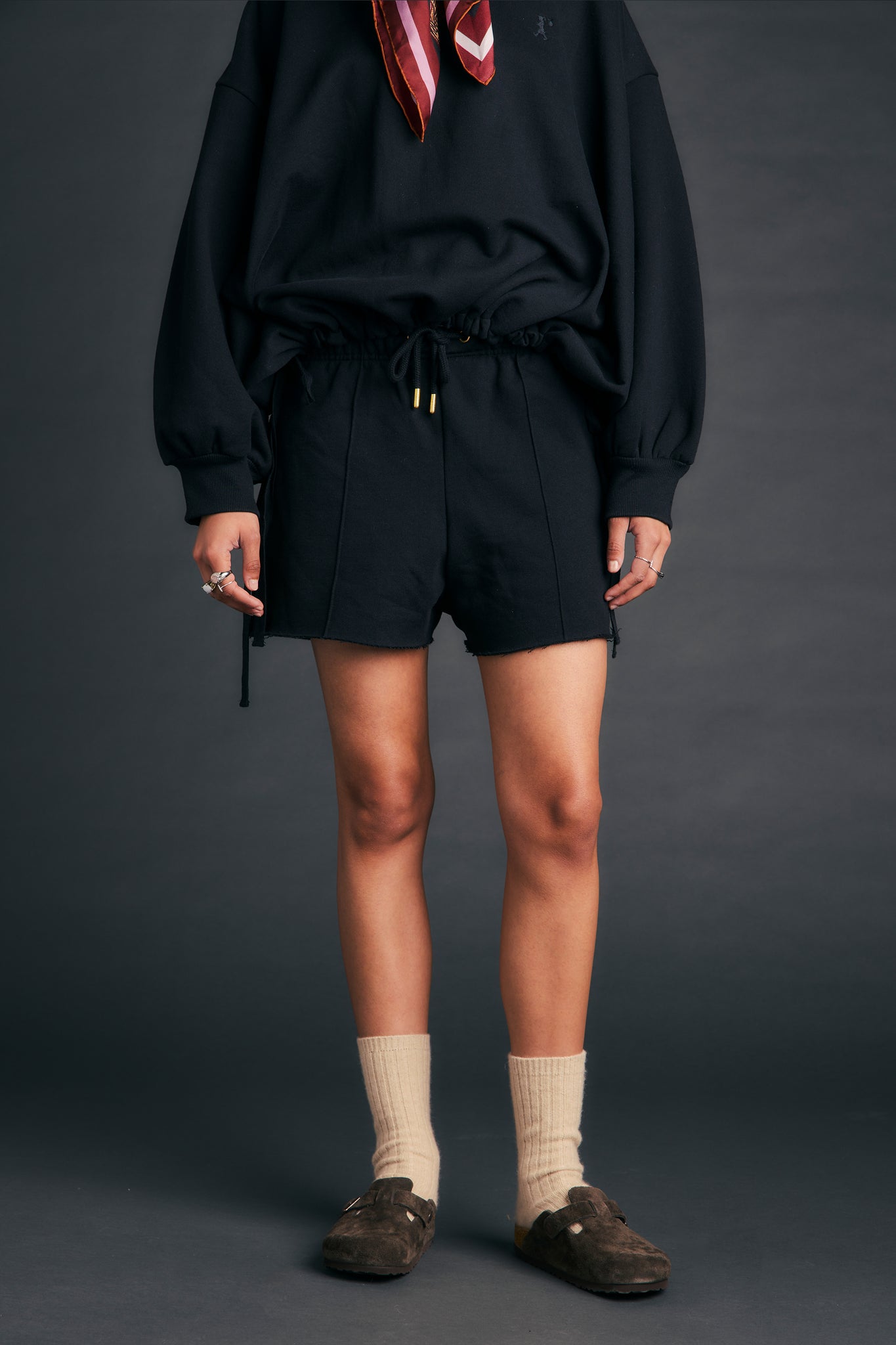 Pin Tuck Mini Track Shorts Black
