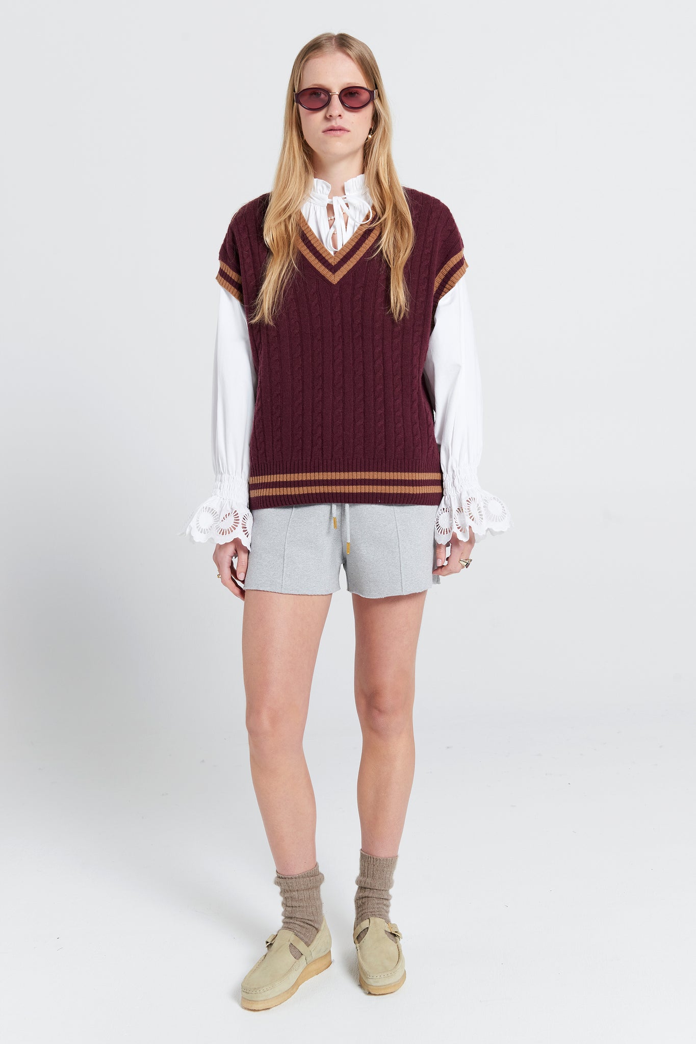 Pin Tuck Mini Track Shorts Grey Marle