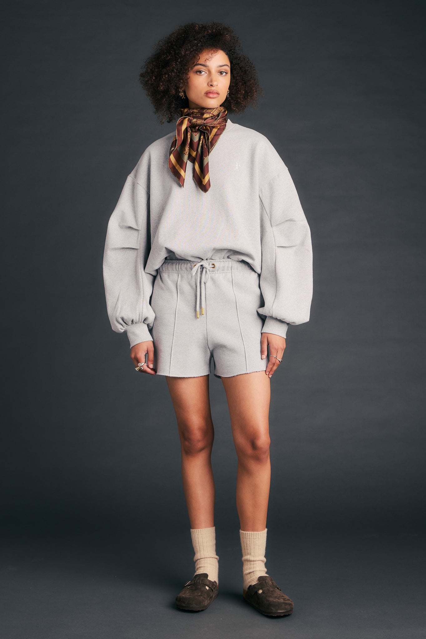 Pin Tuck Mini Track Shorts Grey Marle