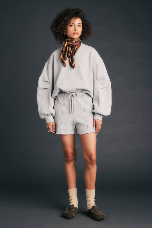 Pin Tuck Mini Track Shorts Grey Marle