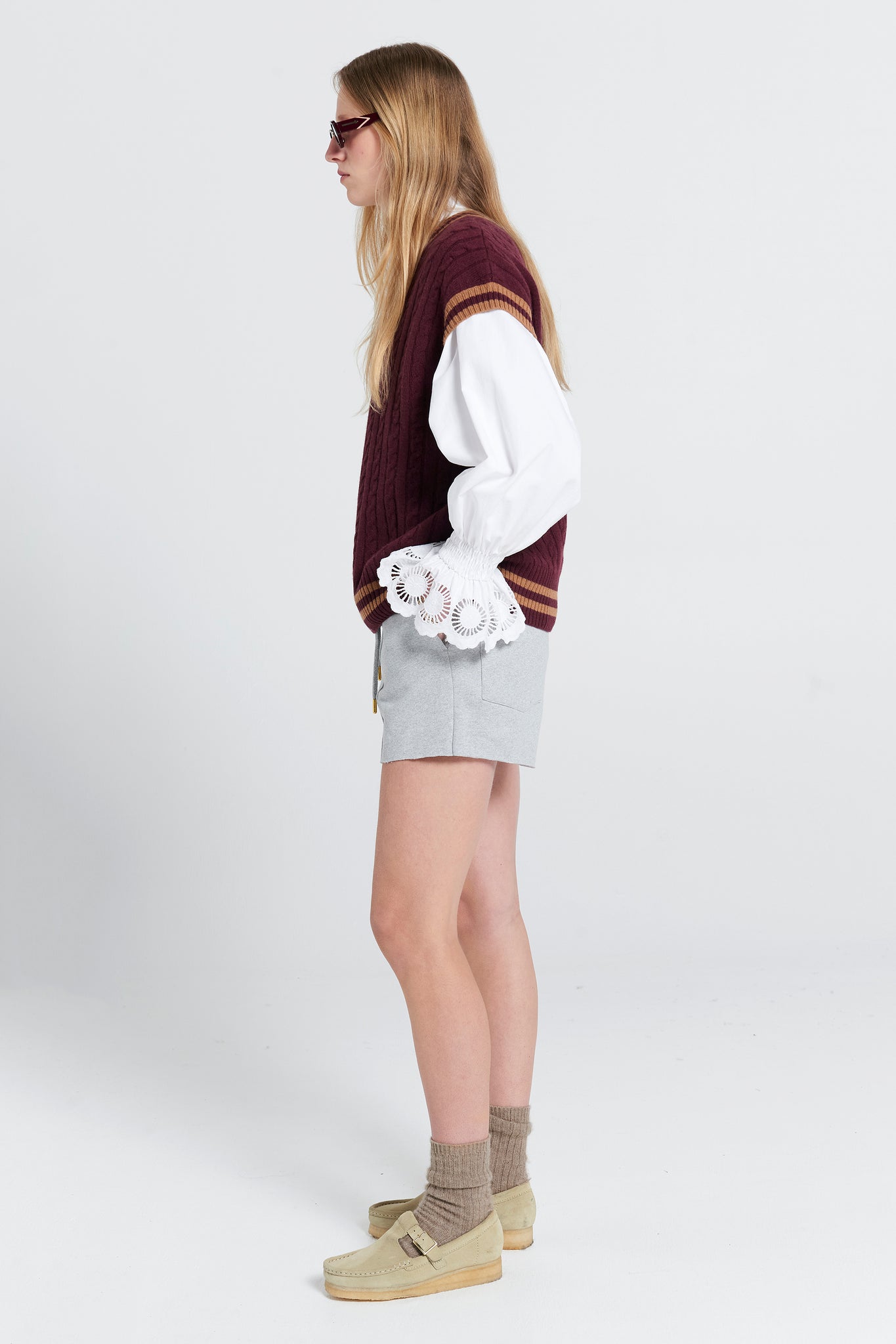 Pin Tuck Mini Track Shorts Grey Marle