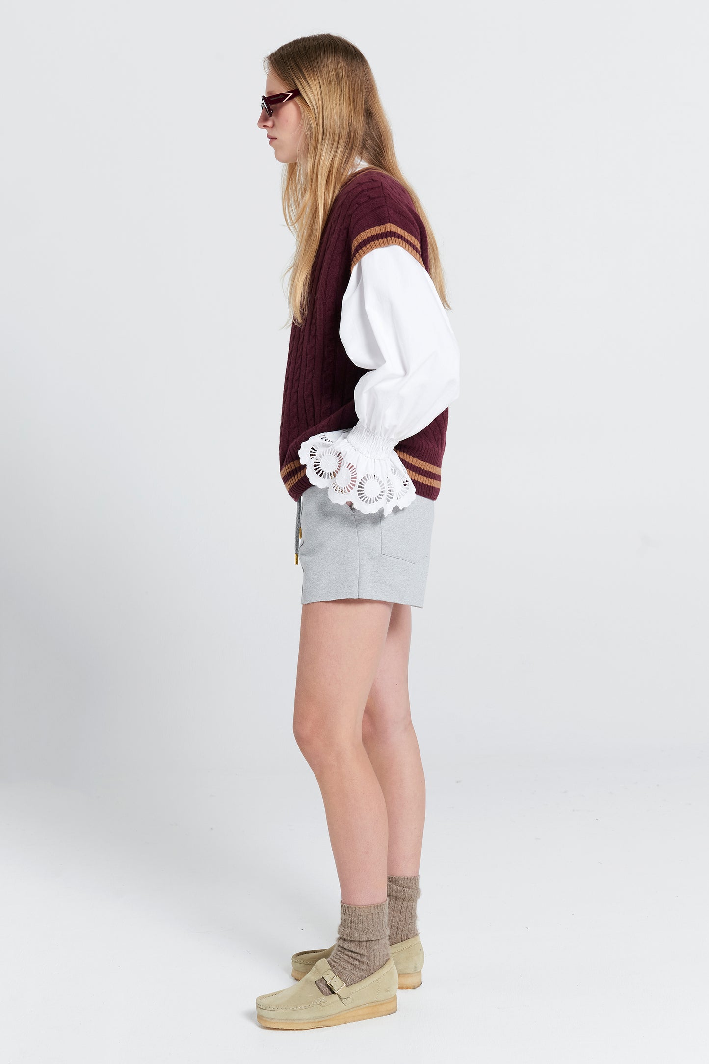 Pin Tuck Mini Track Shorts Grey Marle