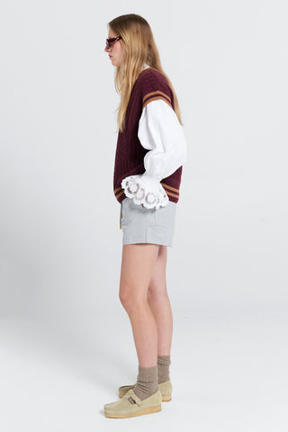 Pin Tuck Mini Track Shorts Grey Marle