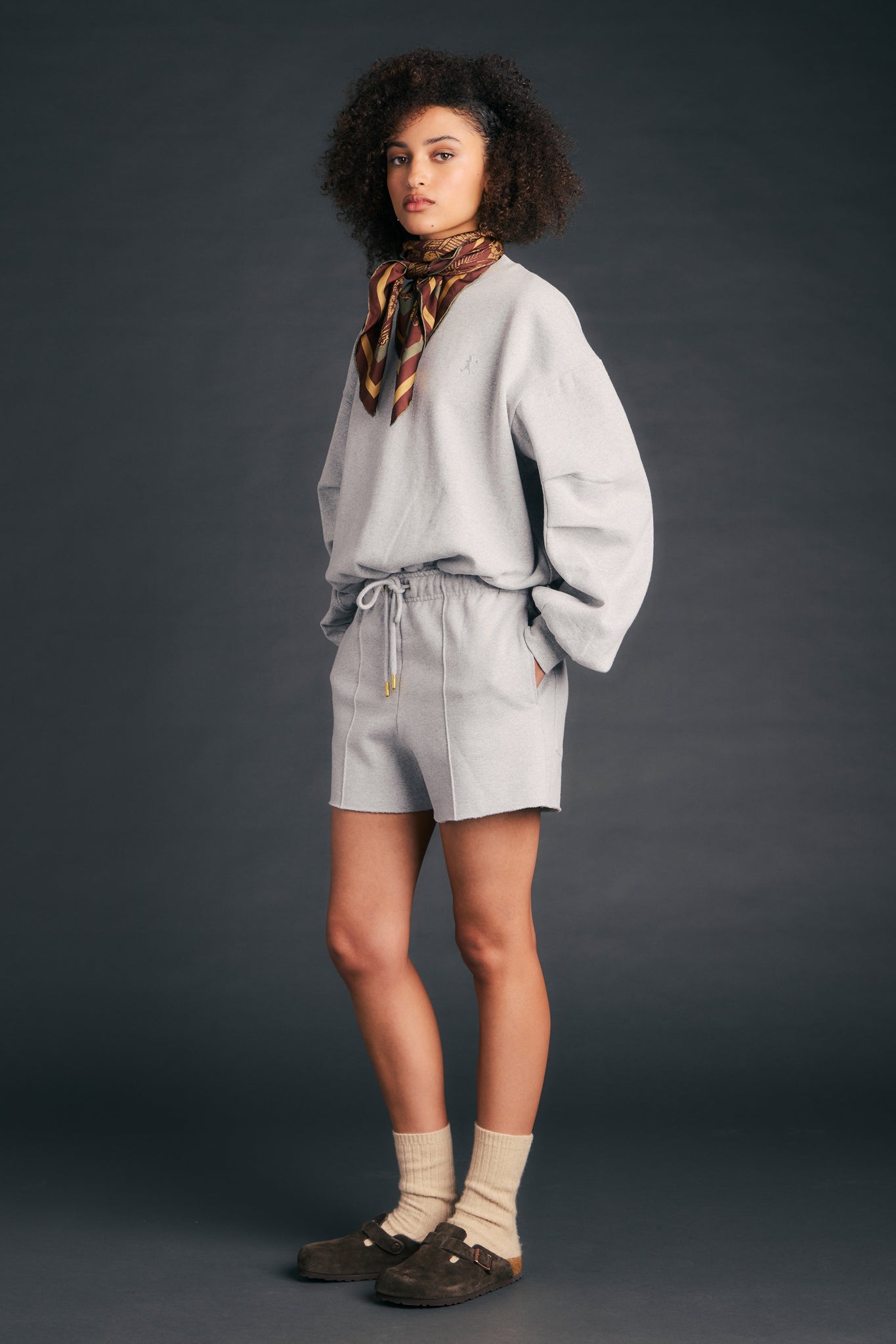 Pin Tuck Mini Track Shorts Grey Marle