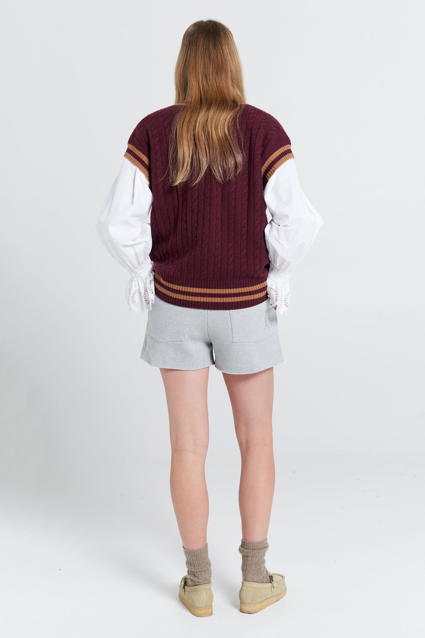 Pin Tuck Mini Track Shorts Grey Marle