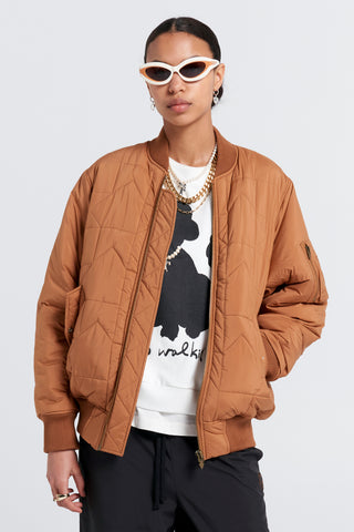Quilted Bomber Jacket Dark Tan