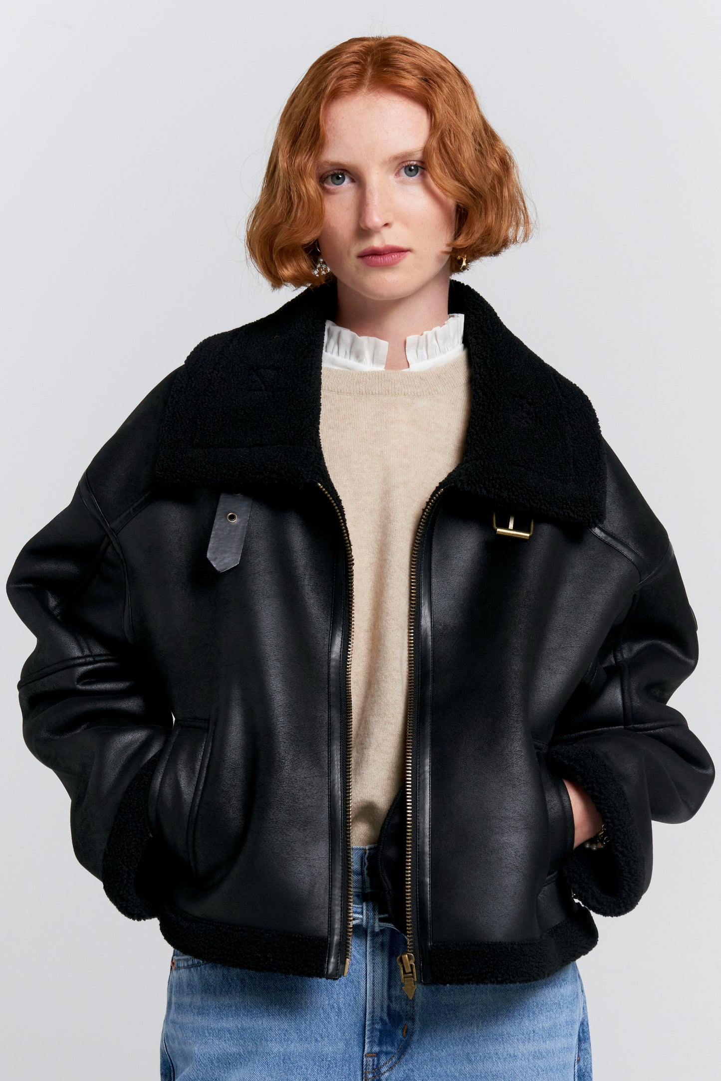 Cropped Aviator Jacket Black