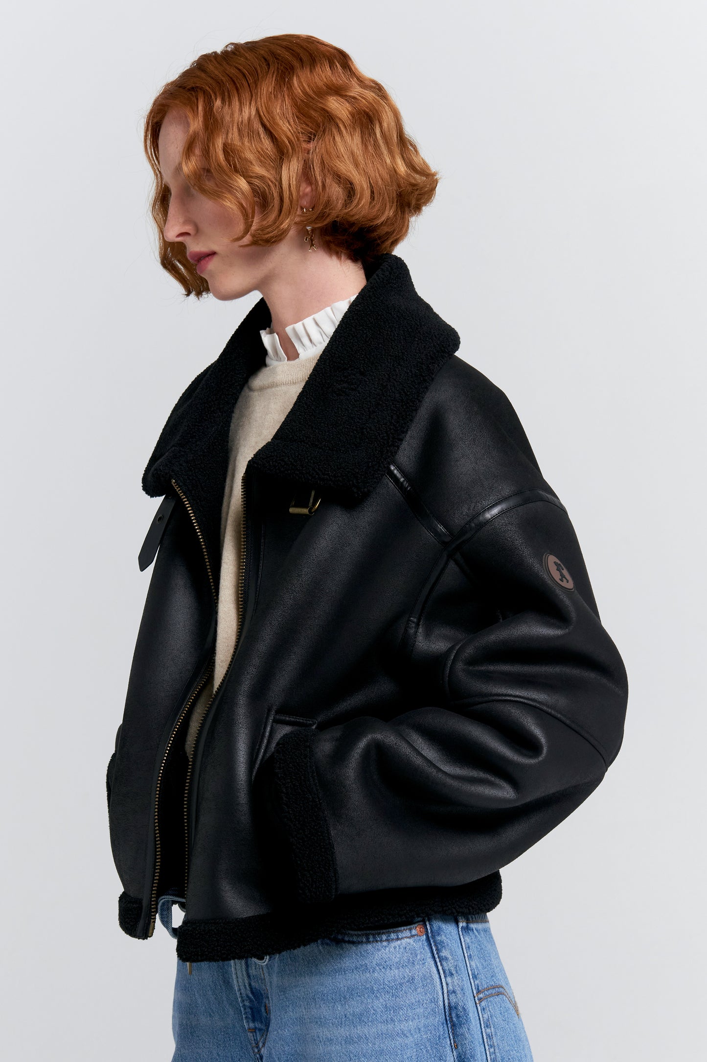 Cropped Aviator Jacket Black