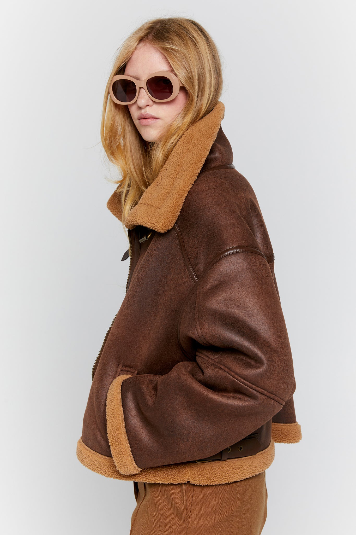 Cropped Aviator Jacket Brown/Chestnut