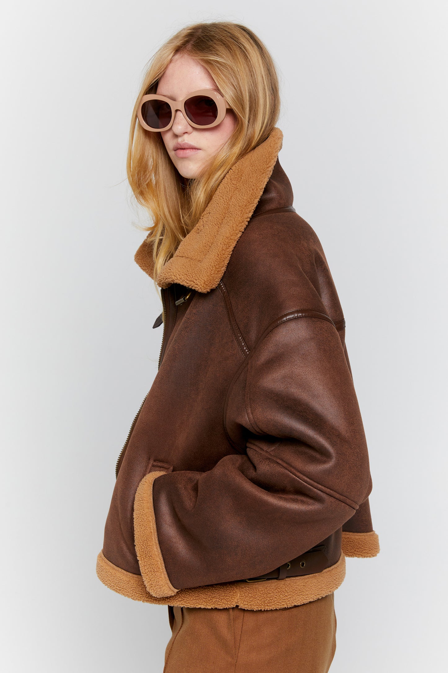 Cropped Aviator Jacket Brown/Chestnut
