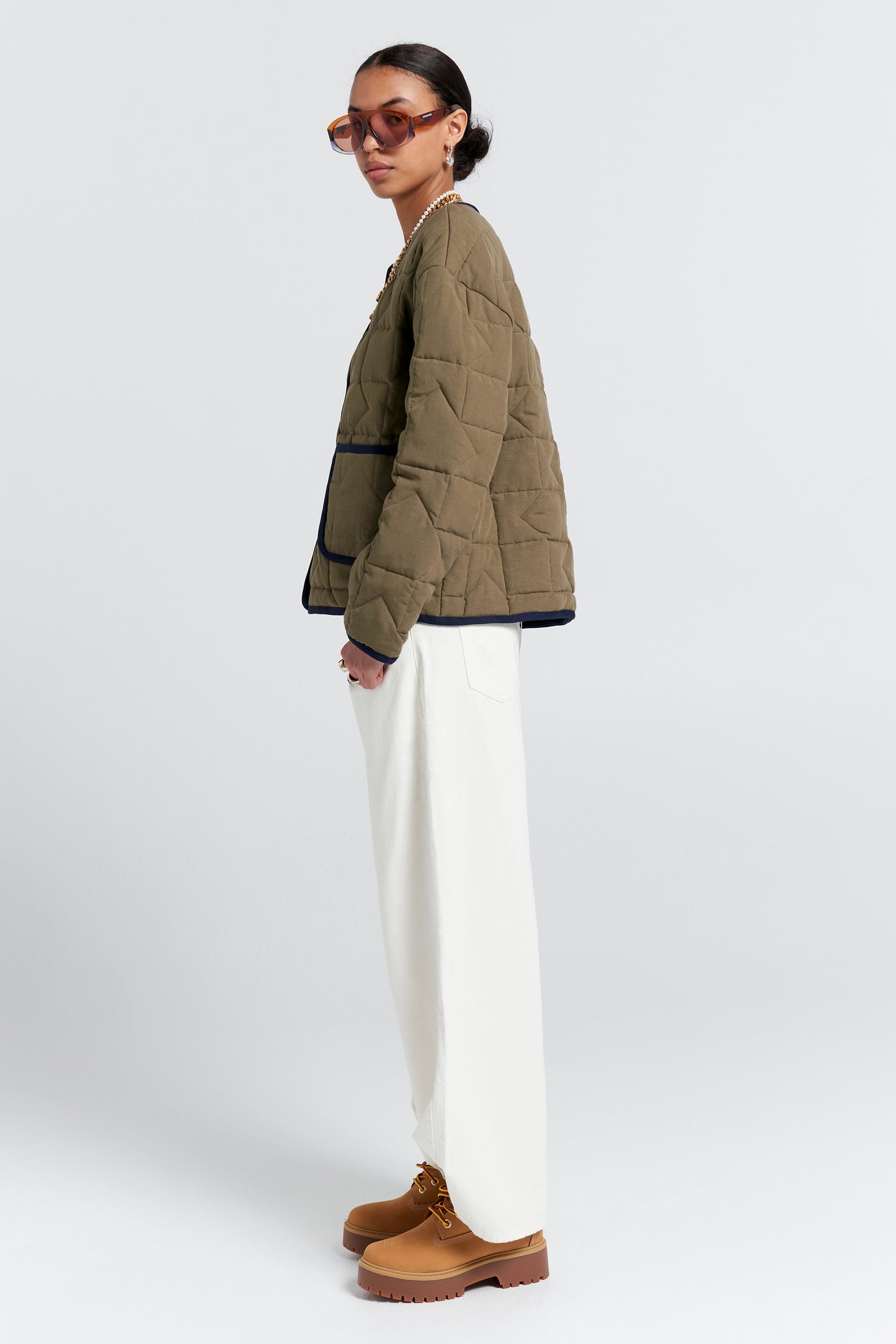 Quilted Drift Jacket Khaki/Navy