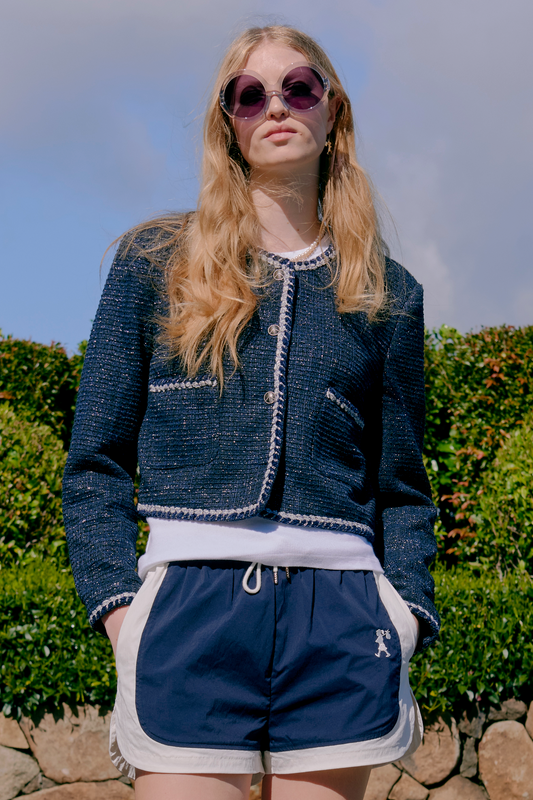 Cropped Bouclé Jacket Navy