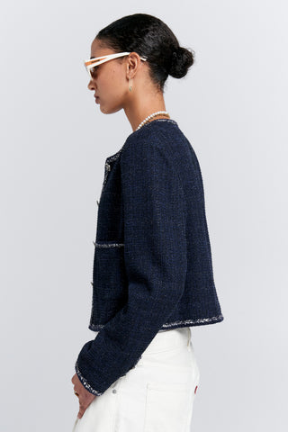 Cropped Bouclé Jacket Navy