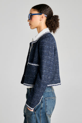 Cropped Bouclé Jacket Navy