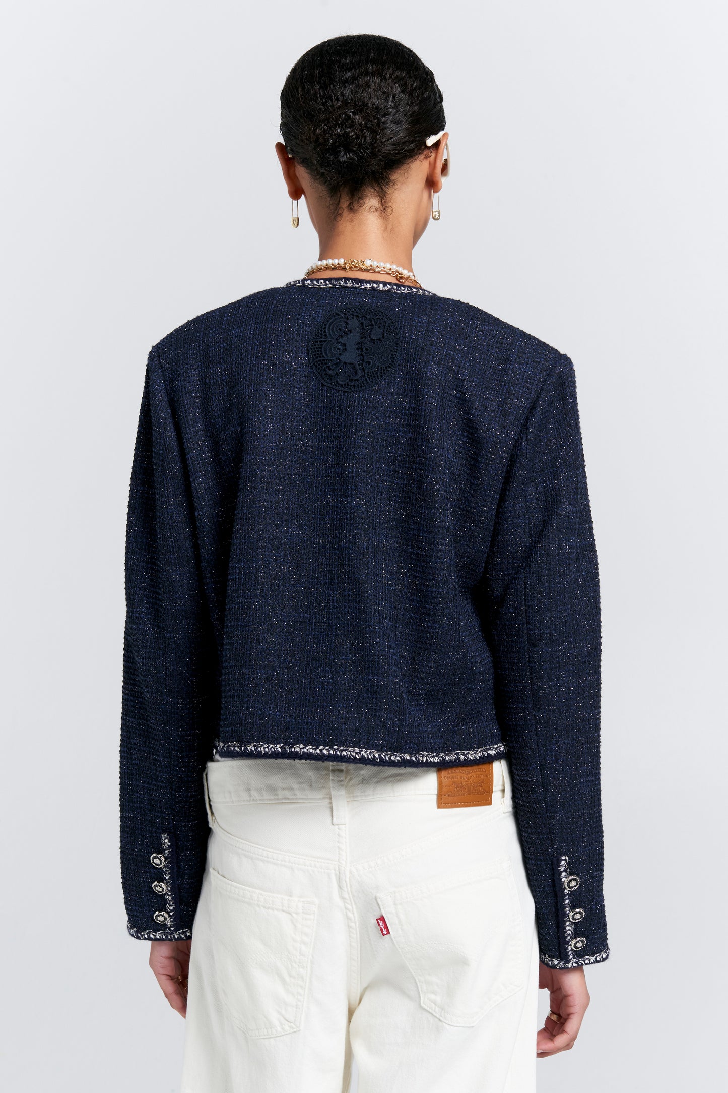 Cropped Bouclé Jacket Navy