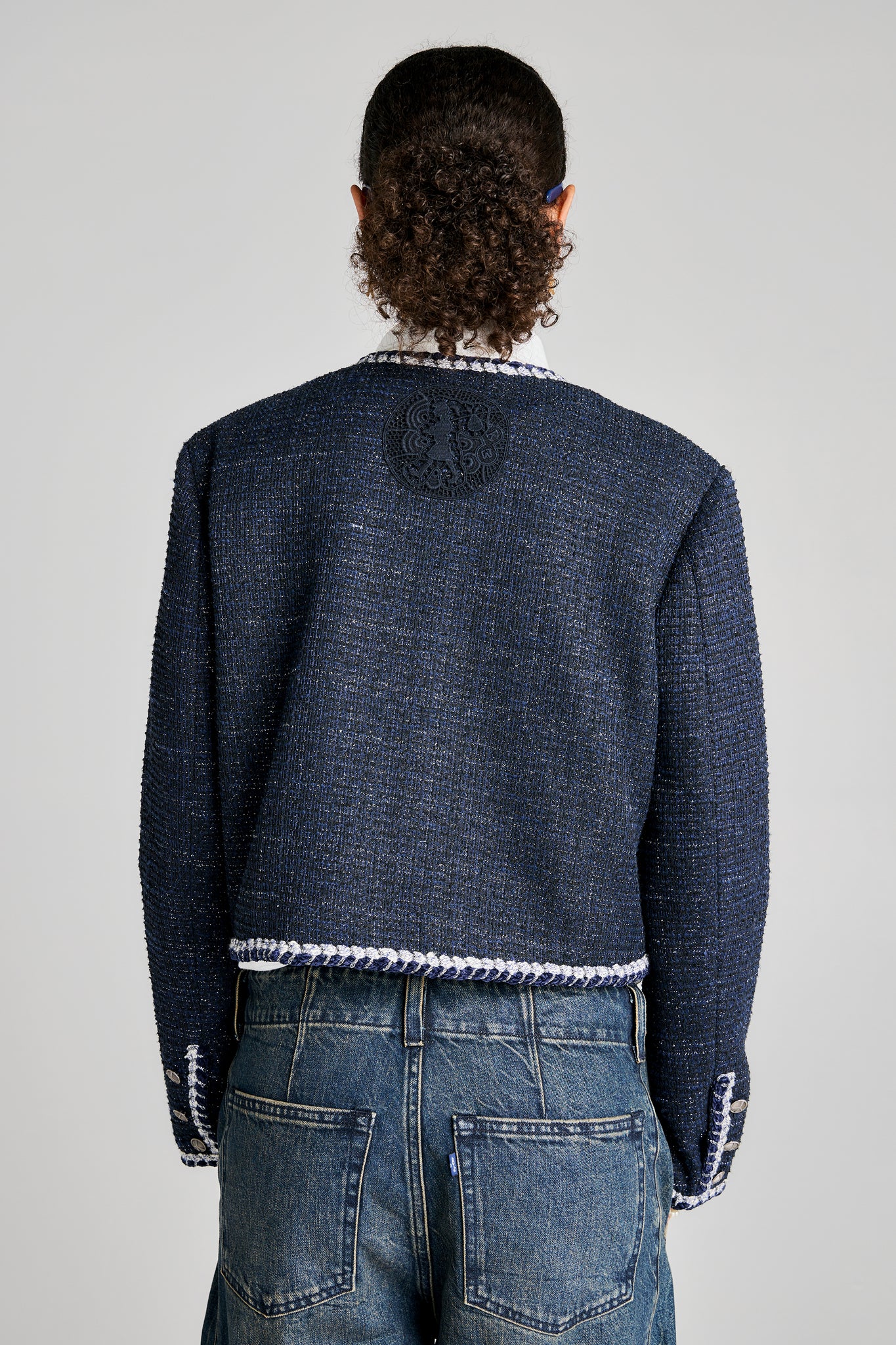 Cropped Bouclé Jacket Navy