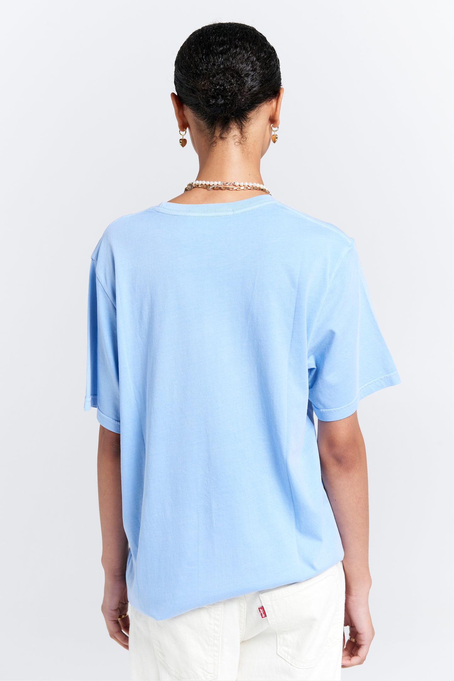Embroidered Runaway Girl Classic Organic Cotton T-Shirt Blue