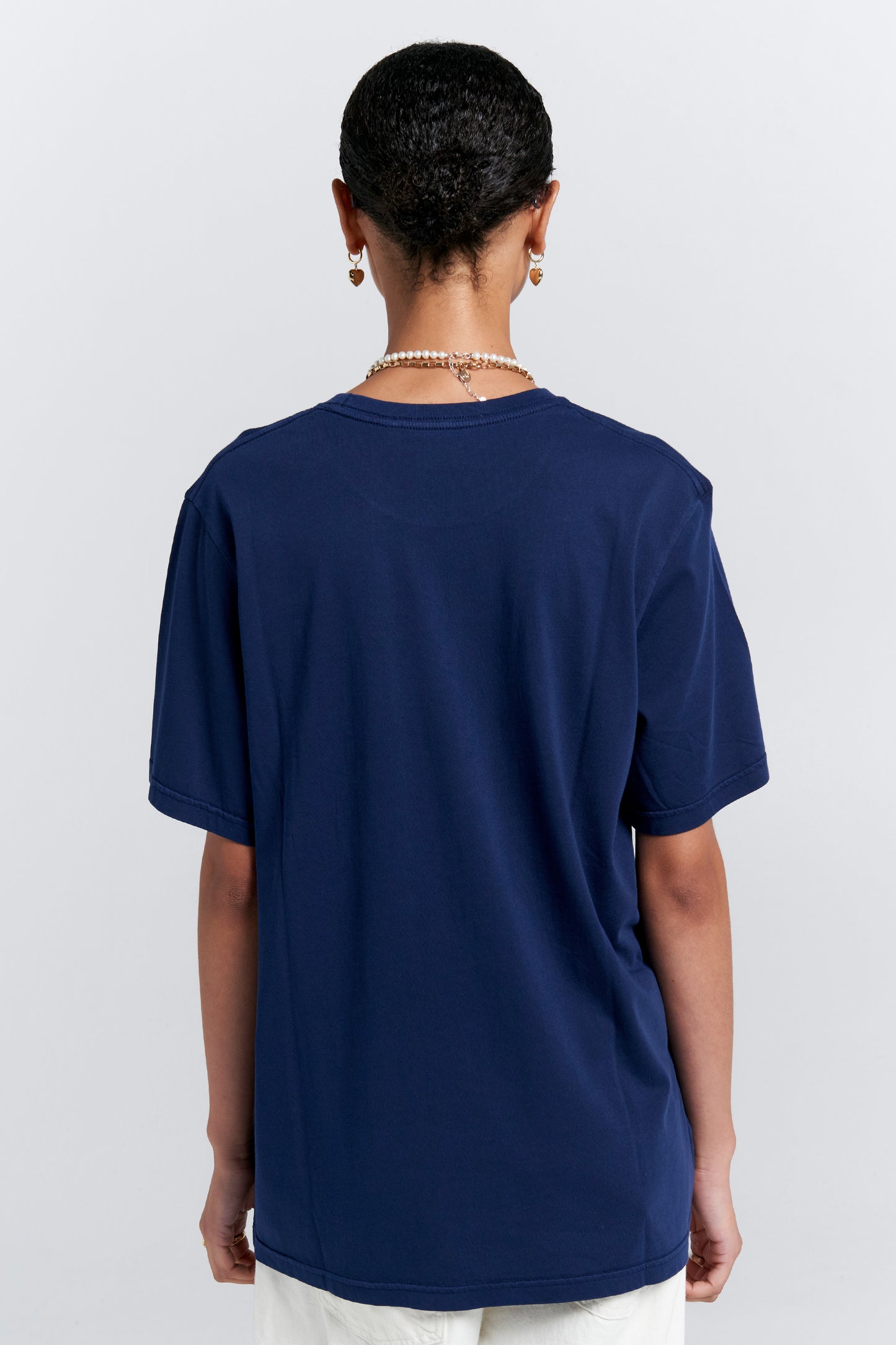 Embroidered Runaway Girl Classic Organic Cotton T-Shirt Navy