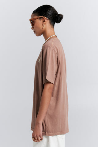 Embroidered Runaway Girl Classic Organic Cotton T-Shirt Taupe