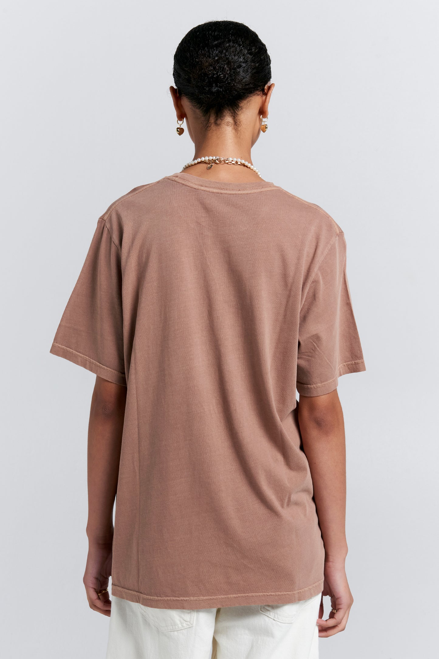 Embroidered Runaway Girl Classic Organic Cotton T-Shirt Taupe