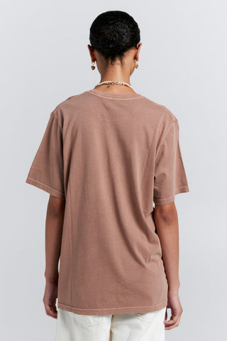 Embroidered Runaway Girl Classic Organic Cotton T-Shirt Taupe