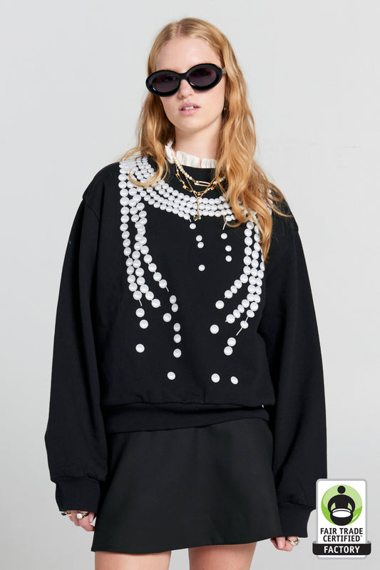 Broken Pearls Crewneck Sweatshirt Black
