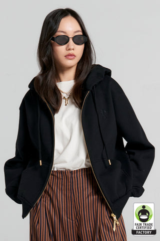 Runaway College Cropped Oversized Hoodie Black