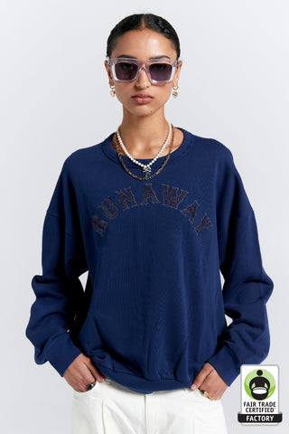 Runaway College Organic Cotton Crewneck Sweatshirt Navy