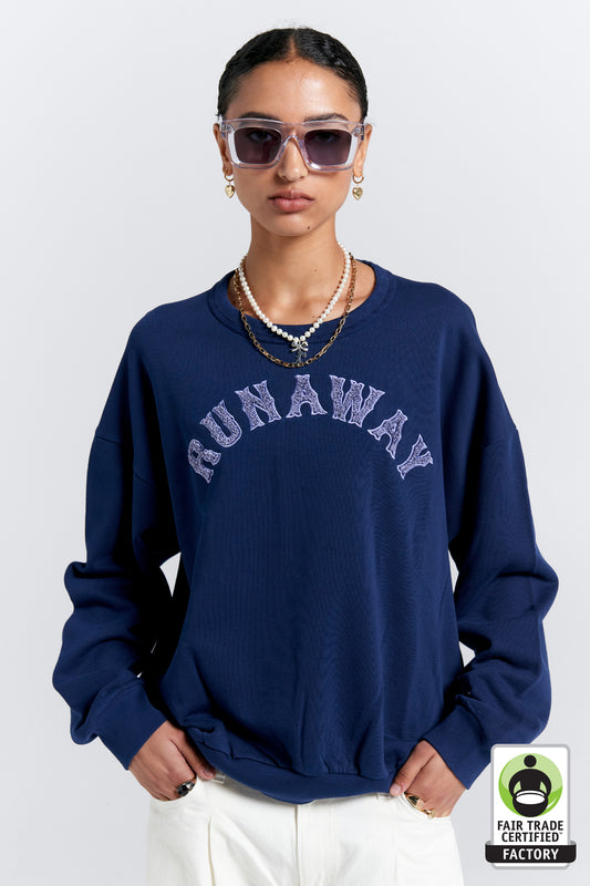 Runaway College Organic Cotton Crewneck Sweatshirt Navy