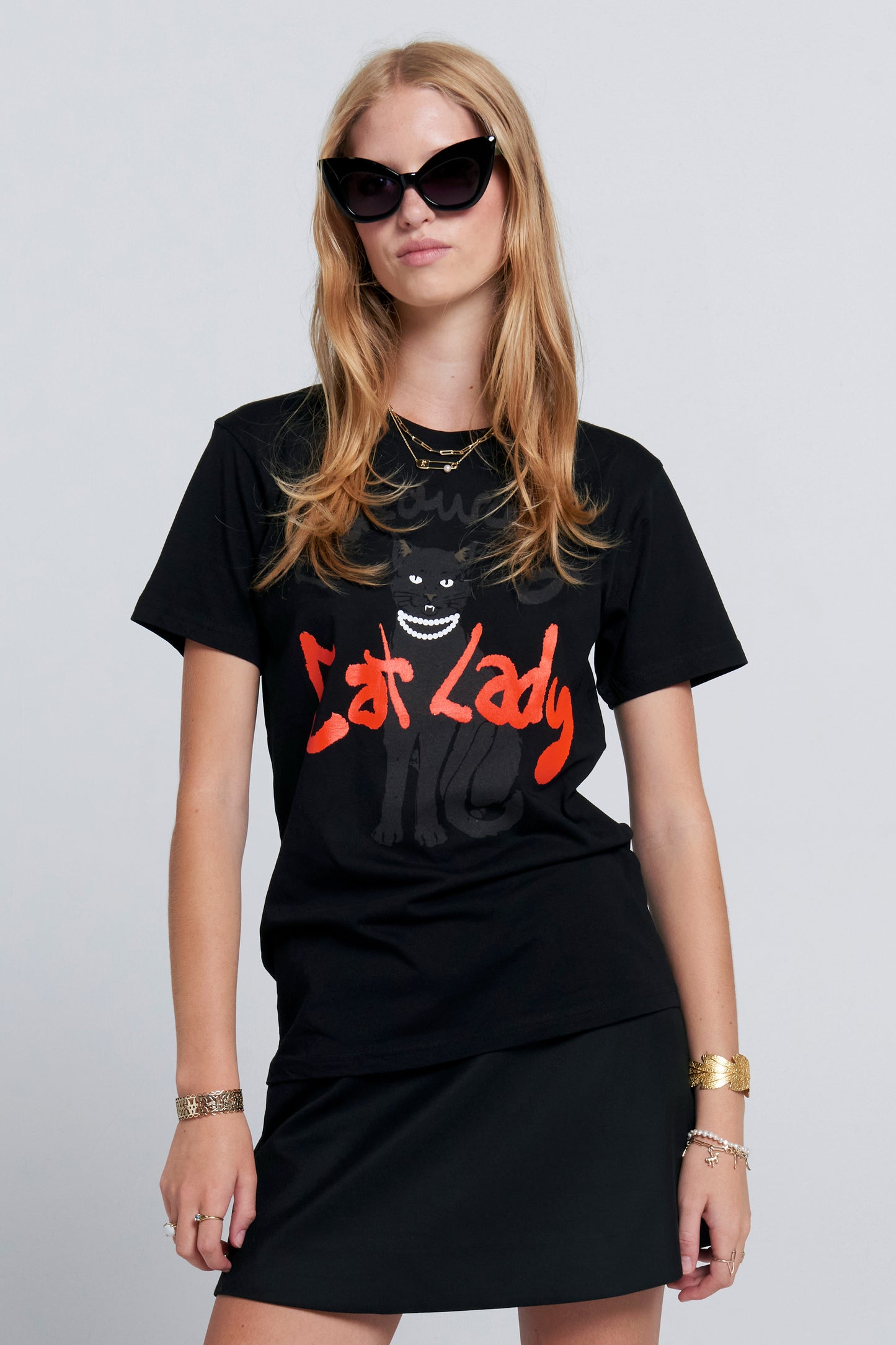 Cat Lady Organic Cotton T-Shirt Black