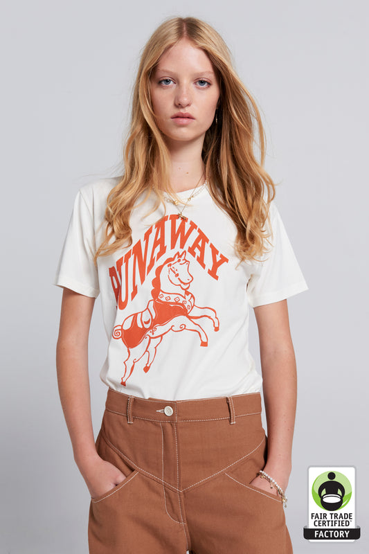 Runaway Carousel Organic Cotton T-Shirt Ecru/Tangerine