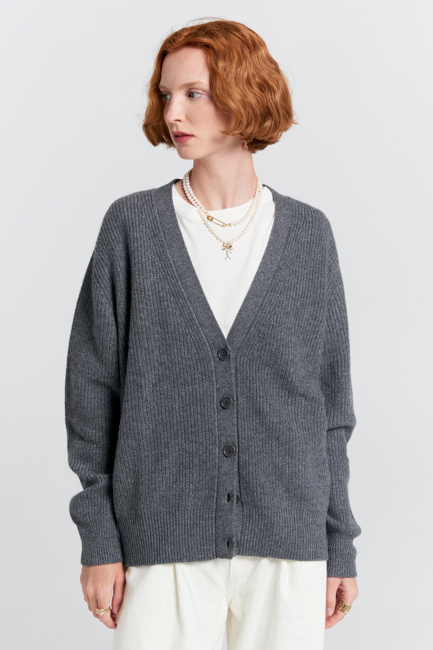 Bessie Cashmere Cardigan Charcoal Marle