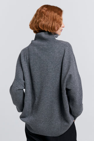 Carmen Oversized Turtleneck Sweater Charcoal Marle