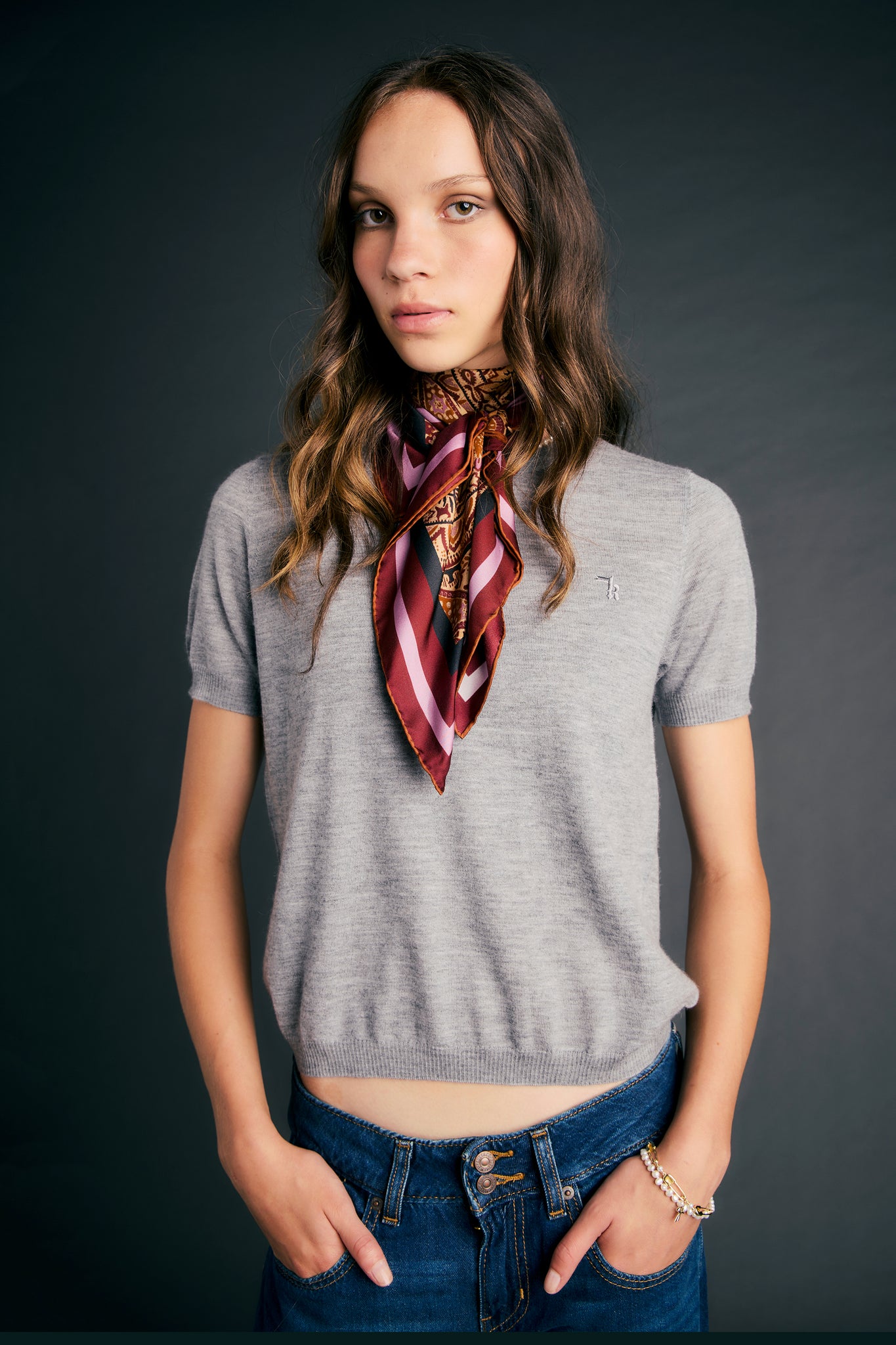 Fleur Cashmere T-Shirt Grey Marle