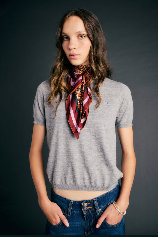 Fleur Cashmere T-Shirt Grey Marle