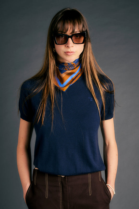 Fleur Cashmere T-Shirt Navy
