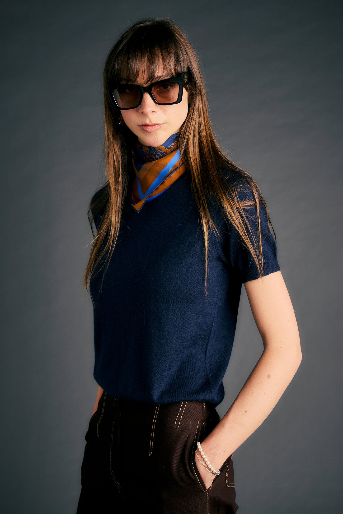 Fleur Cashmere T-Shirt Navy