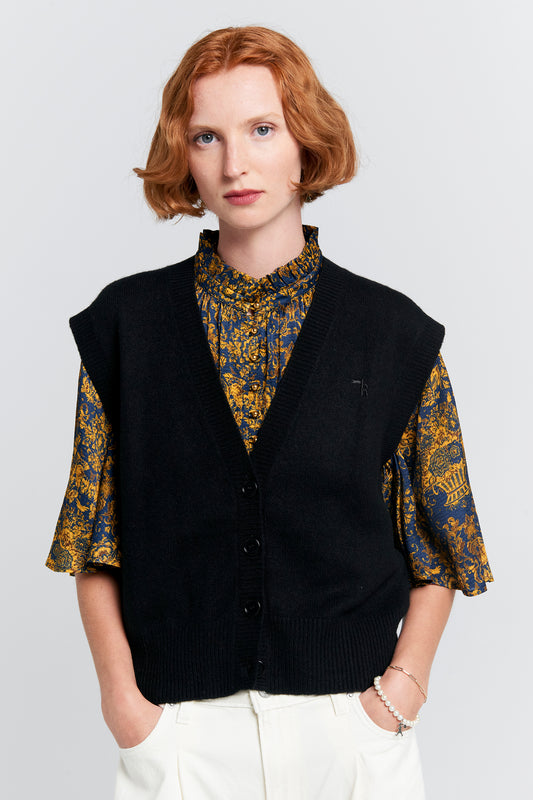 Mina Button Up Cashmere K Vest Black