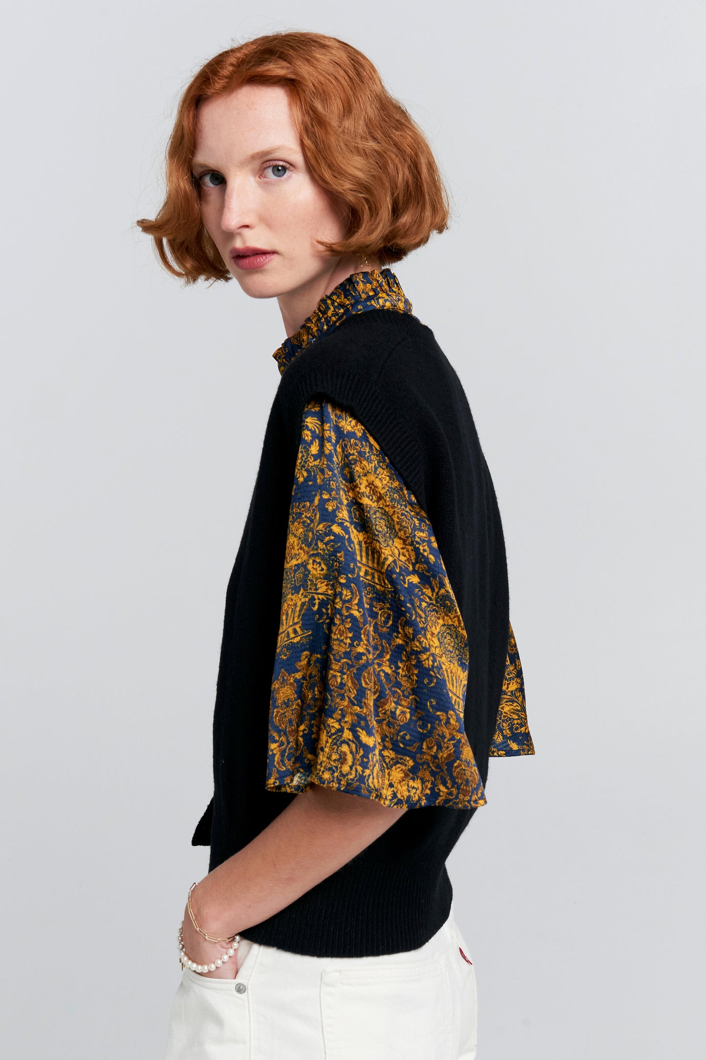 Mina Button Up Cashmere K Vest Black