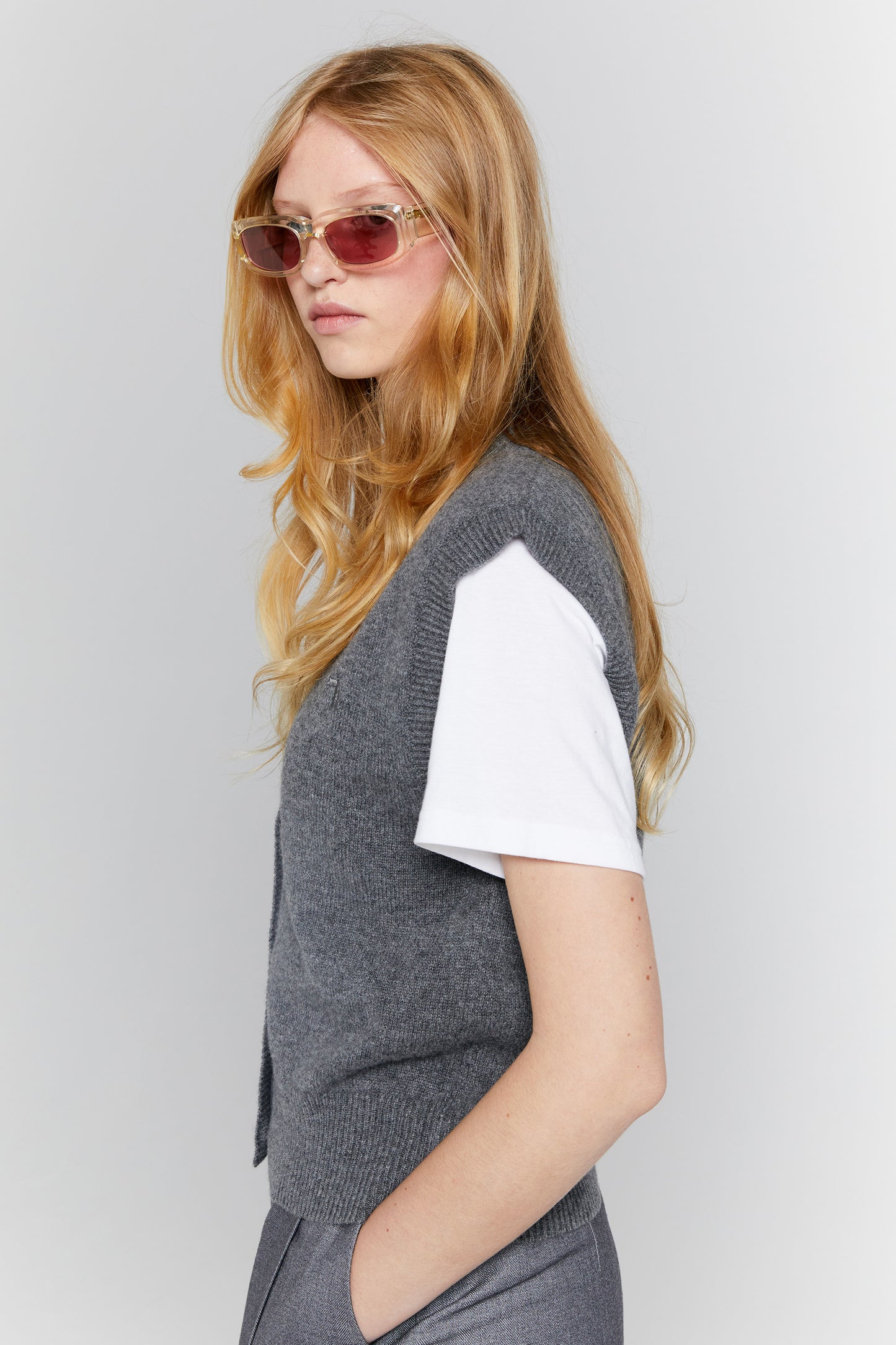Mina Button Up Cashmere Vest Charcoal Marle